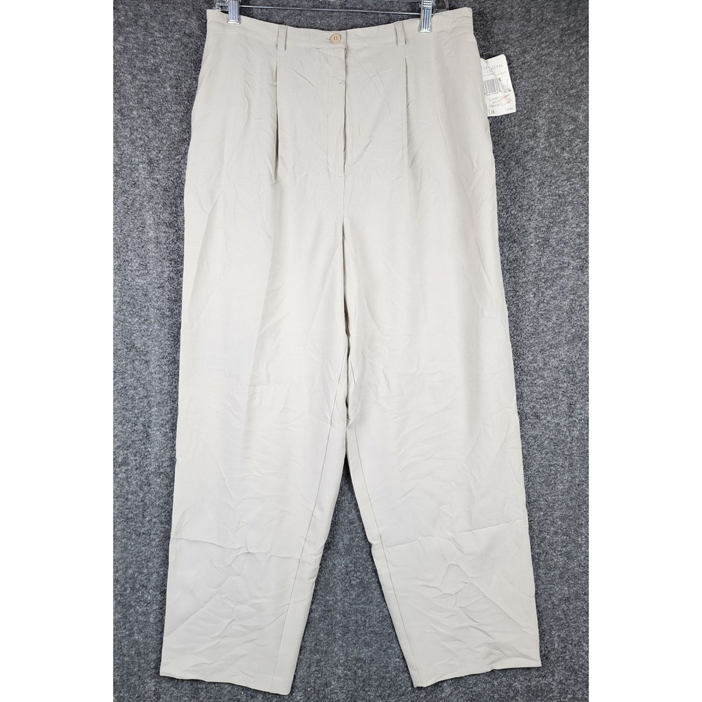 Jaclyn Smith Pleated Trousers Women 16 Beige High Rise Straight Leg Professional